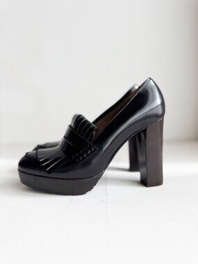 Marni Black Leather Tassle Detail Chunky heel Loafers 39